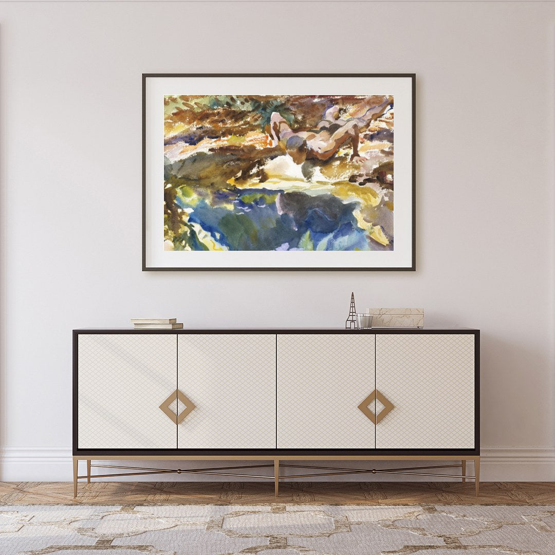Immerse yourself in the vibrant hues and organic forms of this exquisite watercolor artwork. With for Foyer