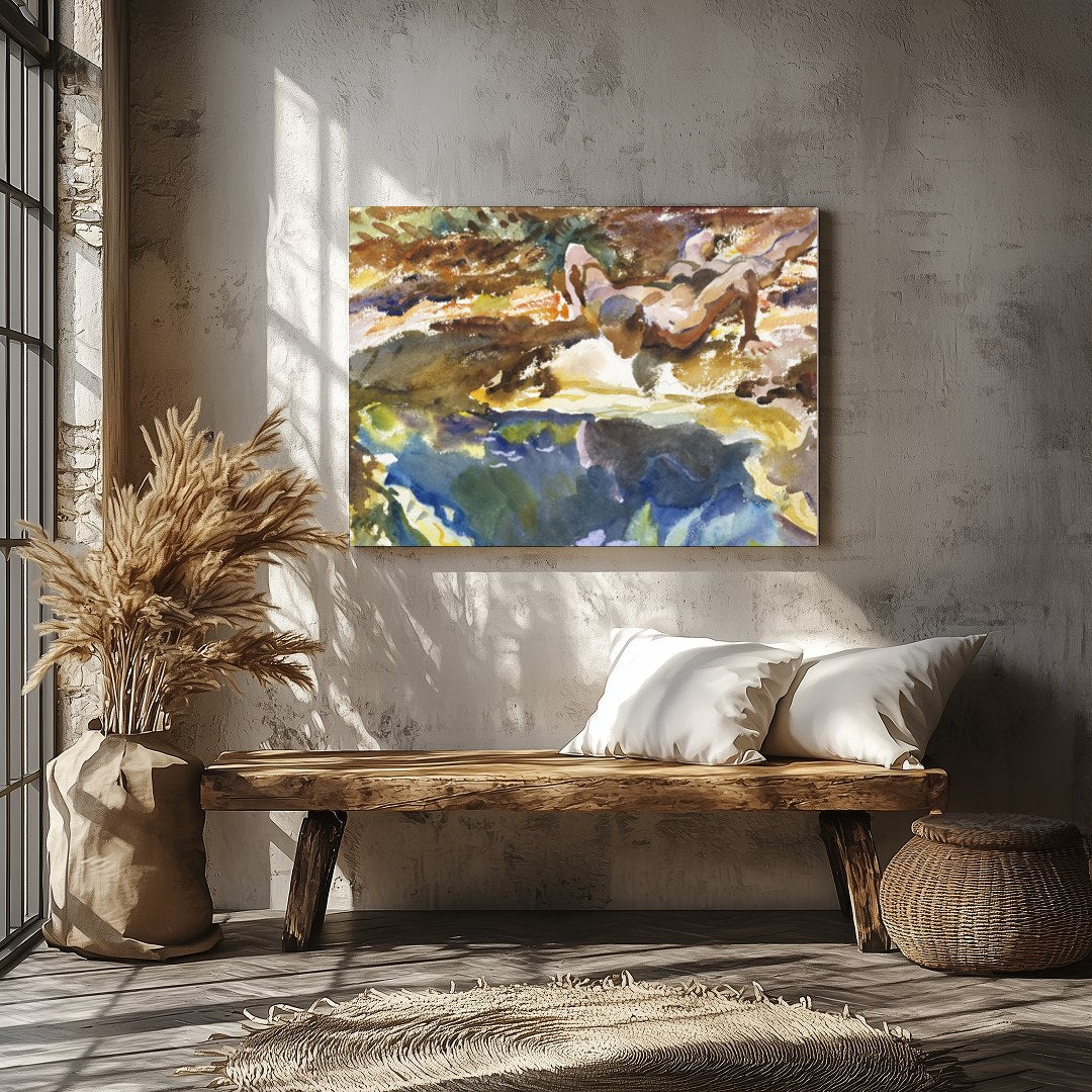 Immerse yourself in the vibrant hues and organic forms of this exquisite watercolor artwork. With for Veranda
