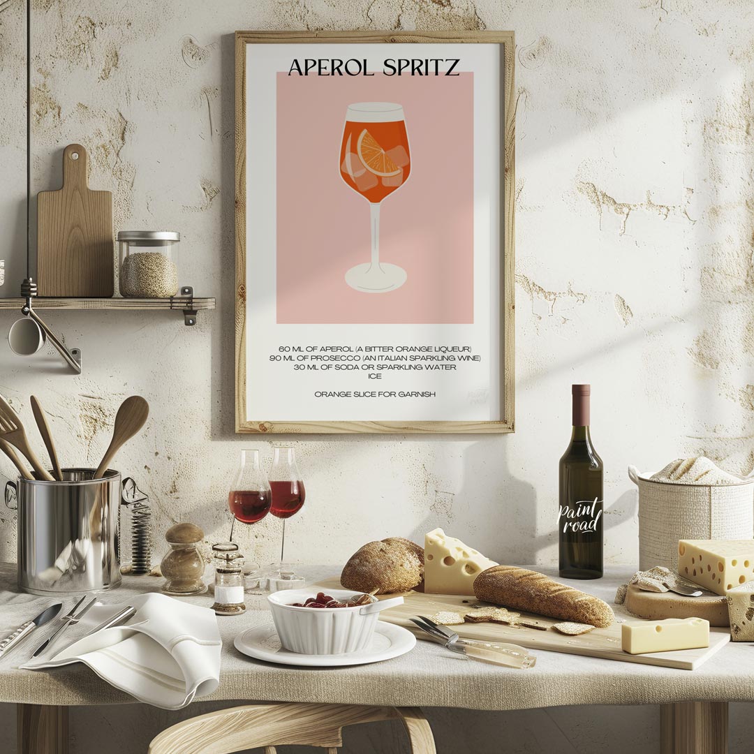 This vibrant and inviting poster showcases a bold, graphic illustration of a refreshing Aperol Spri… for kitchen