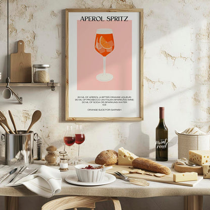 This vibrant and inviting poster showcases a bold, graphic illustration of a refreshing Aperol Spri… for kitchen