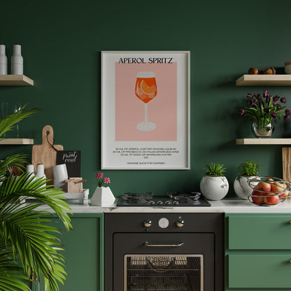 This vibrant and inviting poster showcases a bold, graphic illustration of a refreshing Aperol Spri… for kitchen