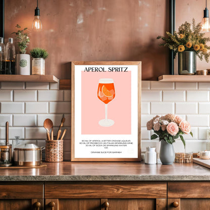 This vibrant and inviting poster showcases a bold, graphic illustration of a refreshing Aperol Spri… for kitchen