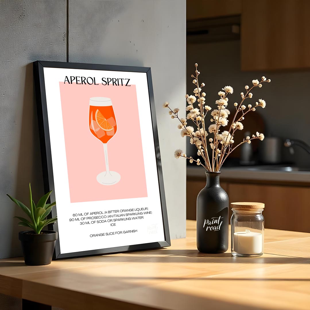 This vibrant and inviting poster showcases a bold, graphic illustration of a refreshing Aperol Spri… for kitchen