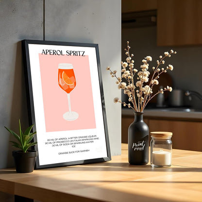 This vibrant and inviting poster showcases a bold, graphic illustration of a refreshing Aperol Spri… for kitchen