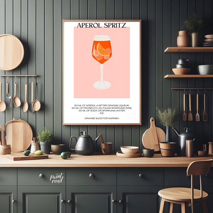This vibrant and inviting poster showcases a bold, graphic illustration of a refreshing Aperol Spri… for kitchen