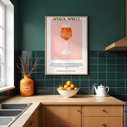 This vibrant and inviting poster showcases a bold, graphic illustration of a refreshing Aperol Spri… for kitchen