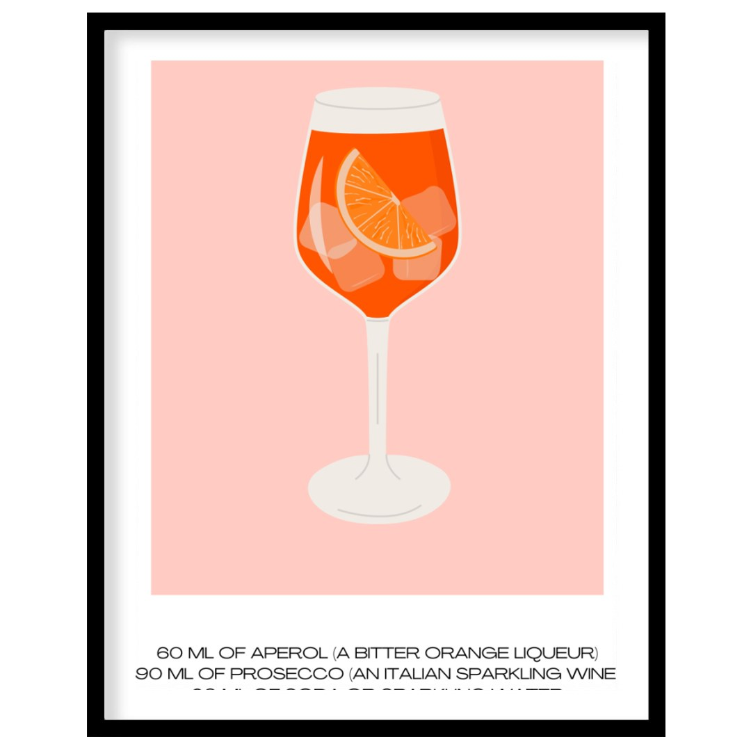 This vibrant and inviting poster showcases a bold, graphic illustration of a refreshing Aperol Spri… for room