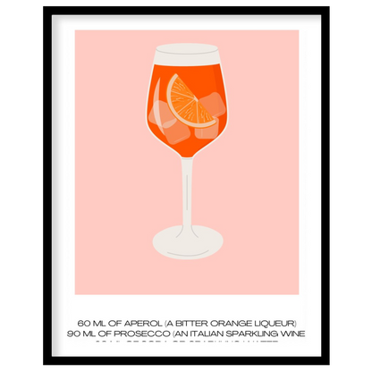 This vibrant and inviting poster showcases a bold, graphic illustration of a refreshing Aperol Spri… for room