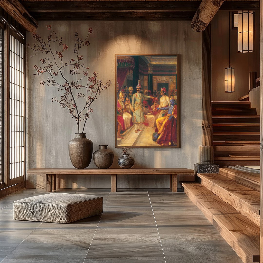 Step into the grandeur of a historic royal courtroom with this stunning artwork. The intricate for Hall