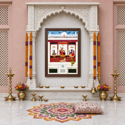 Immerse your space in divine elegance with this fine art print depicting a serene assembly of Devi for Home Temple