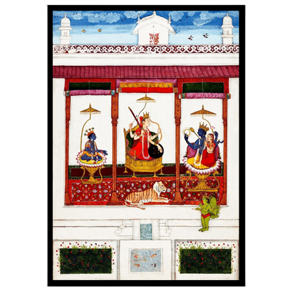 Immerse your space in divine elegance with this fine art print depicting a serene assembly of Devi for living-space
