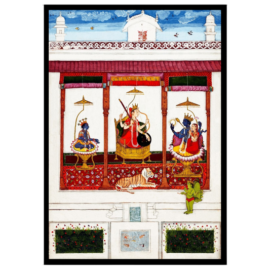 Immerse your space in divine elegance with this fine art print depicting a serene assembly of Devi for living-space