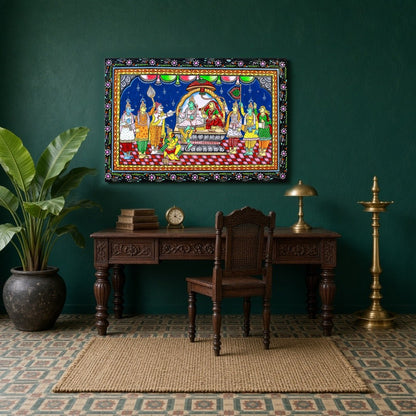 Immerse yourself in the divine splendor of Lord Ram's assembly with this captivating Pattachitra for Study