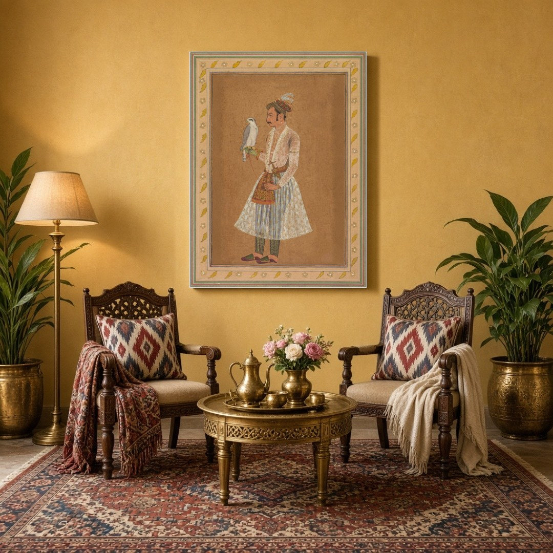Immerse yourself in the grandeur of Indian royalty with this exquisite artwork featuring Raja Jagat for Sitting Area
