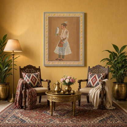 Immerse yourself in the grandeur of Indian royalty with this exquisite artwork featuring Raja Jagat for Sitting Area