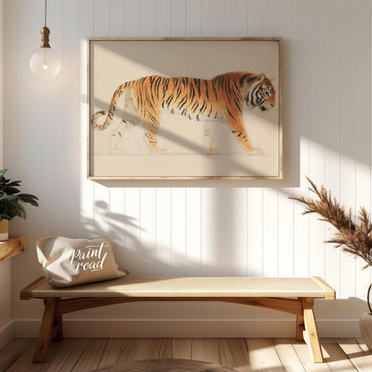 This classic and detailed illustration presents a regal Bengal tiger in a side profile stance, capt… for entryway
