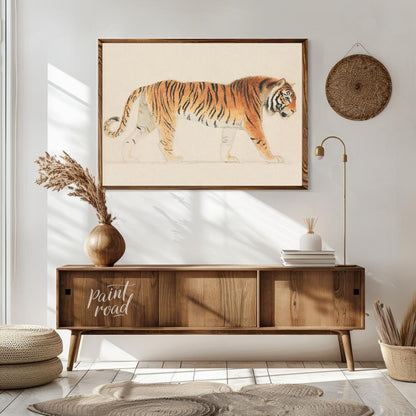 This classic and detailed illustration presents a regal Bengal tiger in a side profile stance, capt… for living room