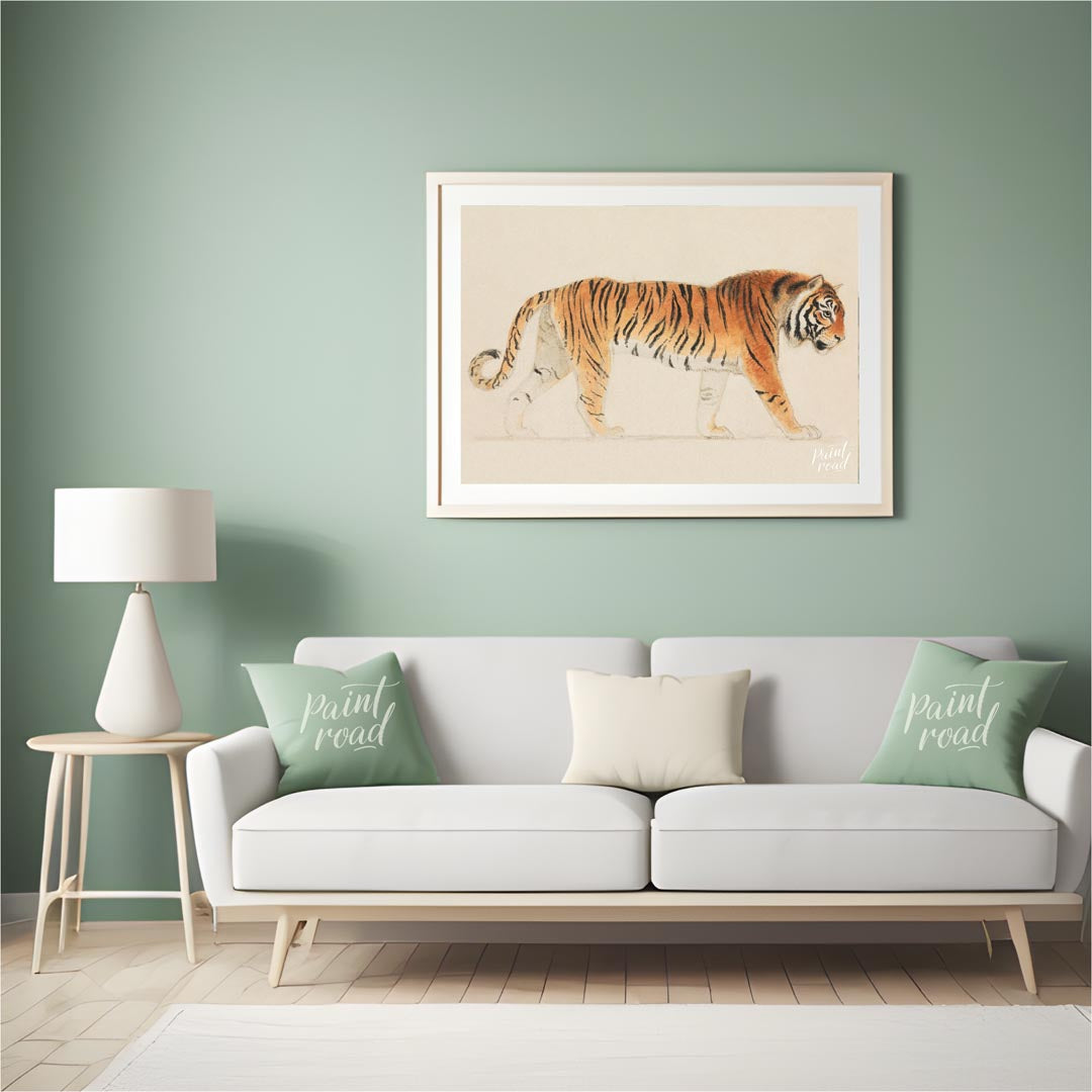 This classic and detailed illustration presents a regal Bengal tiger in a side profile stance, capt… for living room