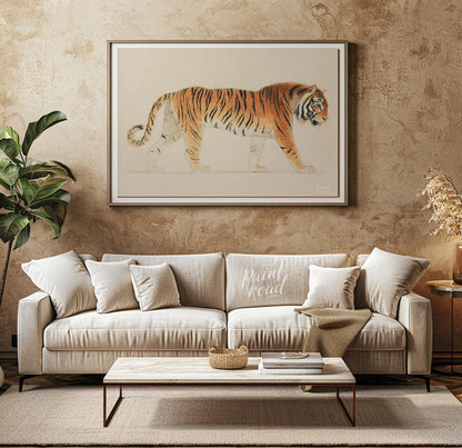 This classic and detailed illustration presents a regal Bengal tiger in a side profile stance, capt… for living room