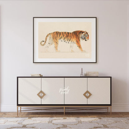 This classic and detailed illustration presents a regal Bengal tiger in a side profile stance, capt… for living room