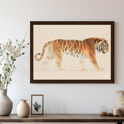 This classic and detailed illustration presents a regal Bengal tiger in a side profile stance, capt… for living room