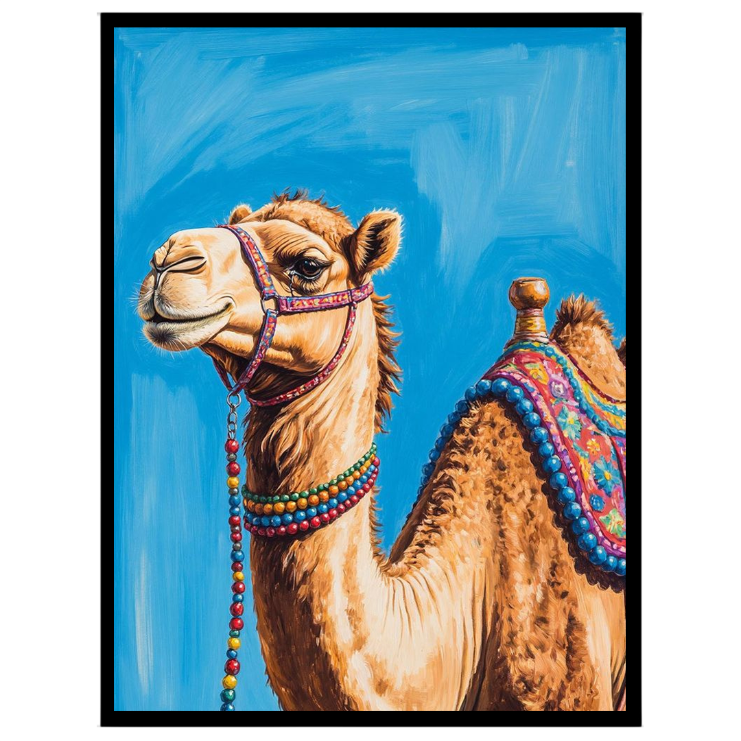 Capture the majesty of the desert with this stunning camel portrait, featuring vivid colors and for area