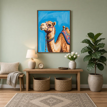 Capture the majesty of the desert with this stunning camel portrait, featuring vivid colors and for Entrance