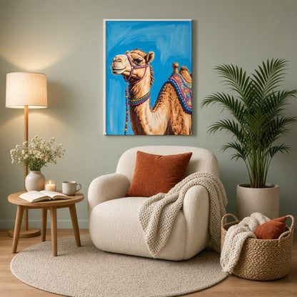 Capture the majesty of the desert with this stunning camel portrait, featuring vivid colors and for Reading Nook