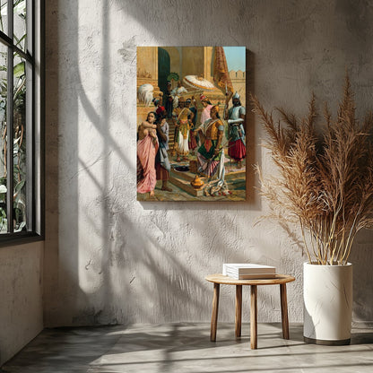Experience the grandeur of history with this intricate artwork depicting a royal gathering in a for Entrance