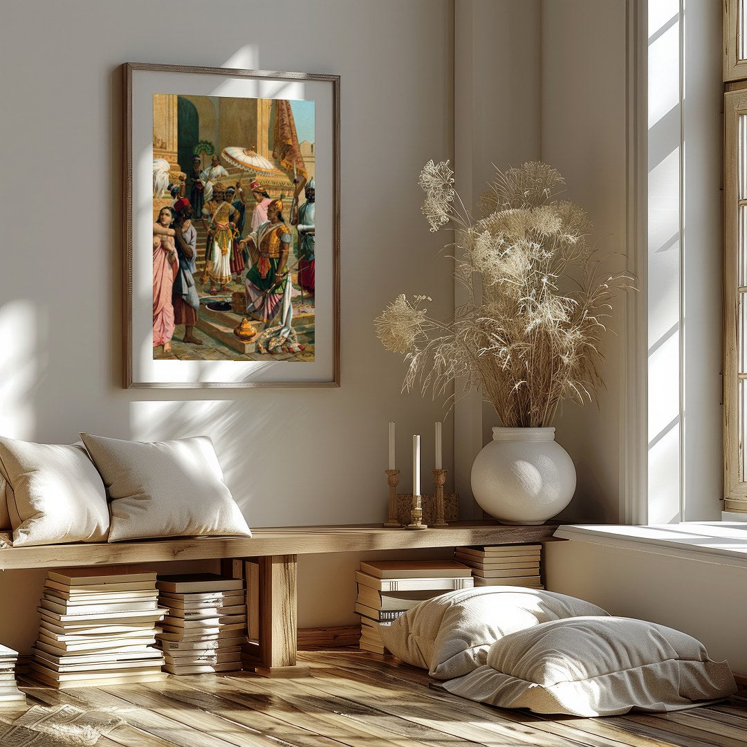 Experience the grandeur of history with this intricate artwork depicting a royal gathering in a for gallery