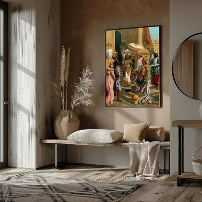 Experience the grandeur of history with this intricate artwork depicting a royal gathering in a for haven