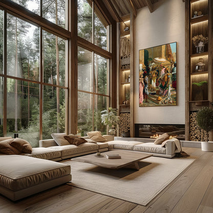 Experience the grandeur of history with this intricate artwork depicting a royal gathering in a for Living Room