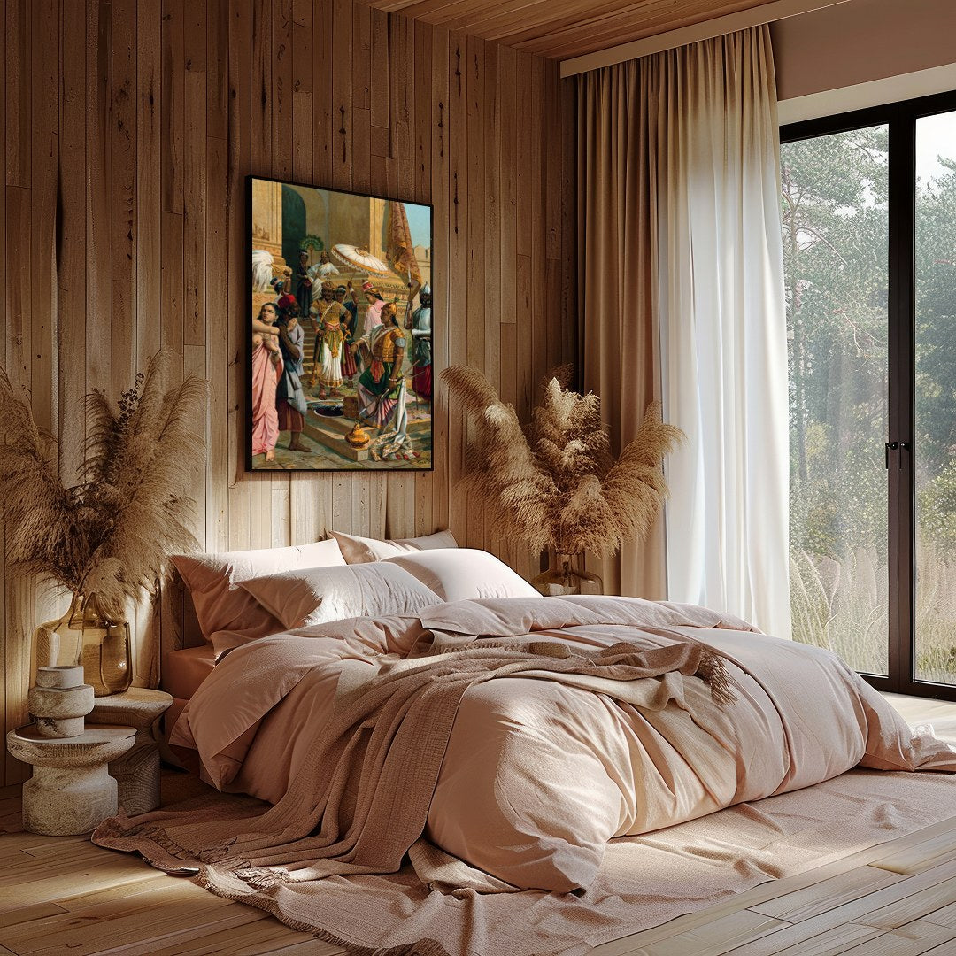 Experience the grandeur of history with this intricate artwork depicting a royal gathering in a for Bedroom