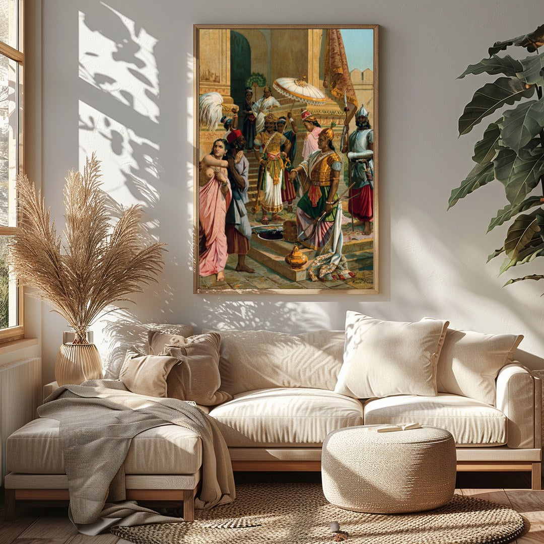 Experience the grandeur of history with this intricate artwork depicting a royal gathering in a for Sitting Area