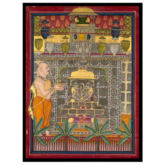 Immerse yourself in the sacred elegance of Pichwai art with 'Regal Devotion: Shrinathji in Divine for abode