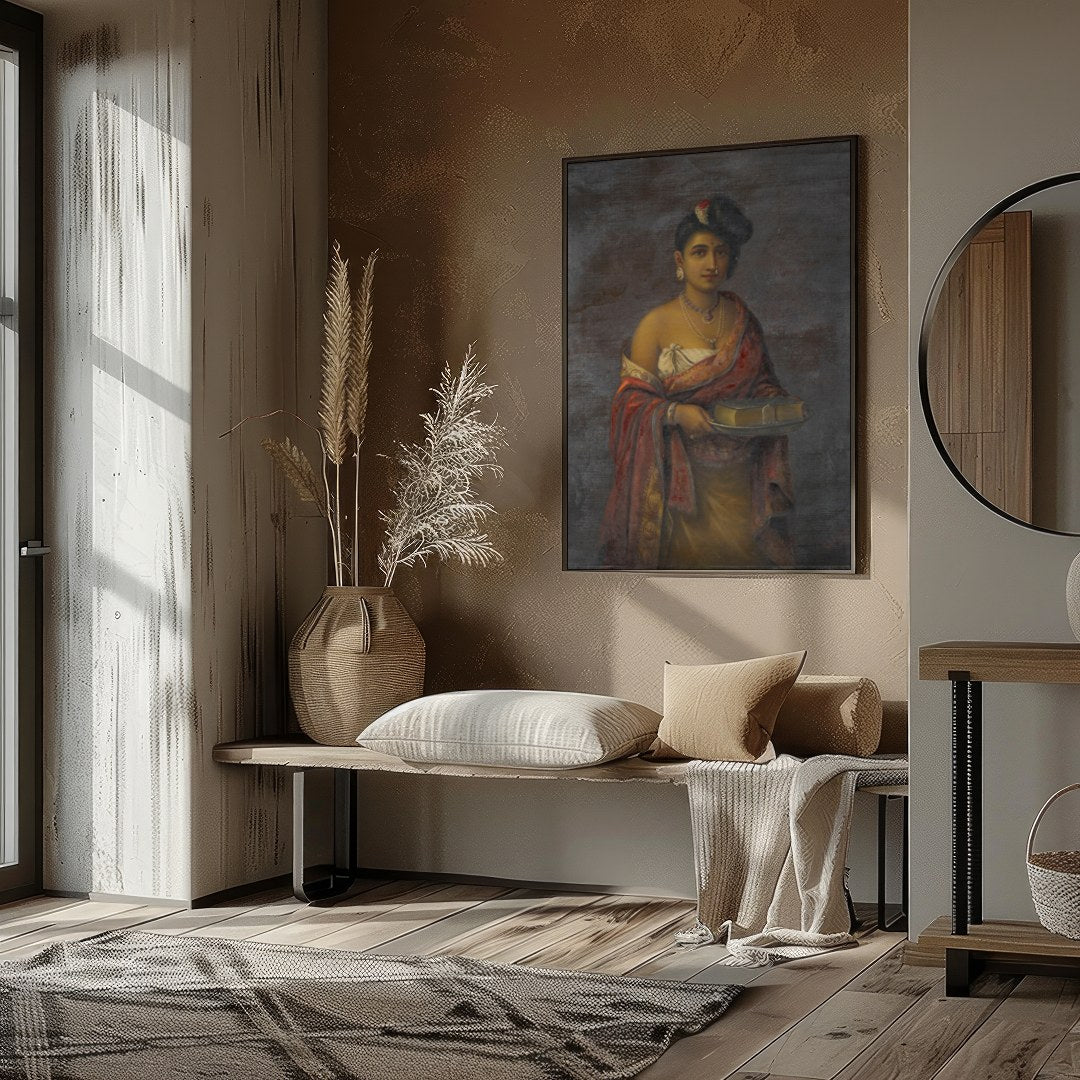 This exquisite portrait captures the timeless beauty and regal elegance of a woman in traditional for area