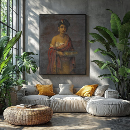 This exquisite portrait captures the timeless beauty and regal elegance of a woman in traditional for Balcony