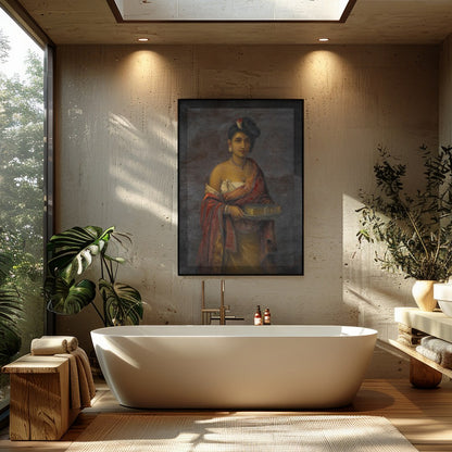 This exquisite portrait captures the timeless beauty and regal elegance of a woman in traditional for Bathroom