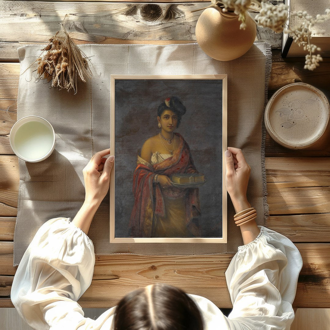 This exquisite portrait captures the timeless beauty and regal elegance of a woman in traditional for Kitchen