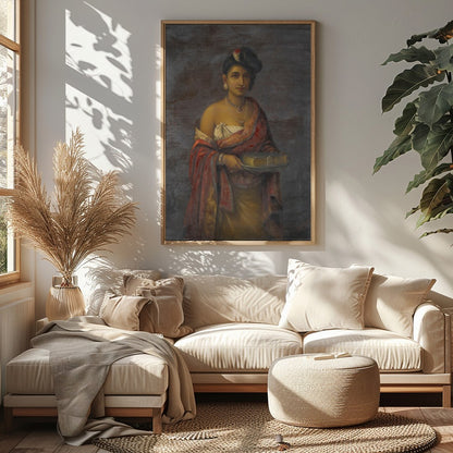 This exquisite portrait captures the timeless beauty and regal elegance of a woman in traditional for Sitting Area