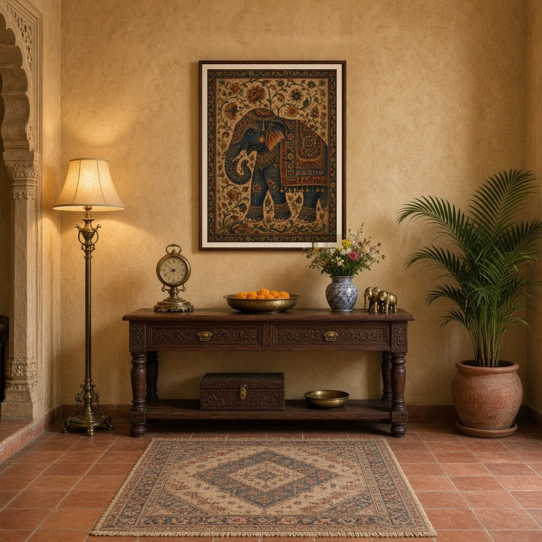 Experience the majestic allure of the regal elephant adorned with intricate patterns in this for Entrance