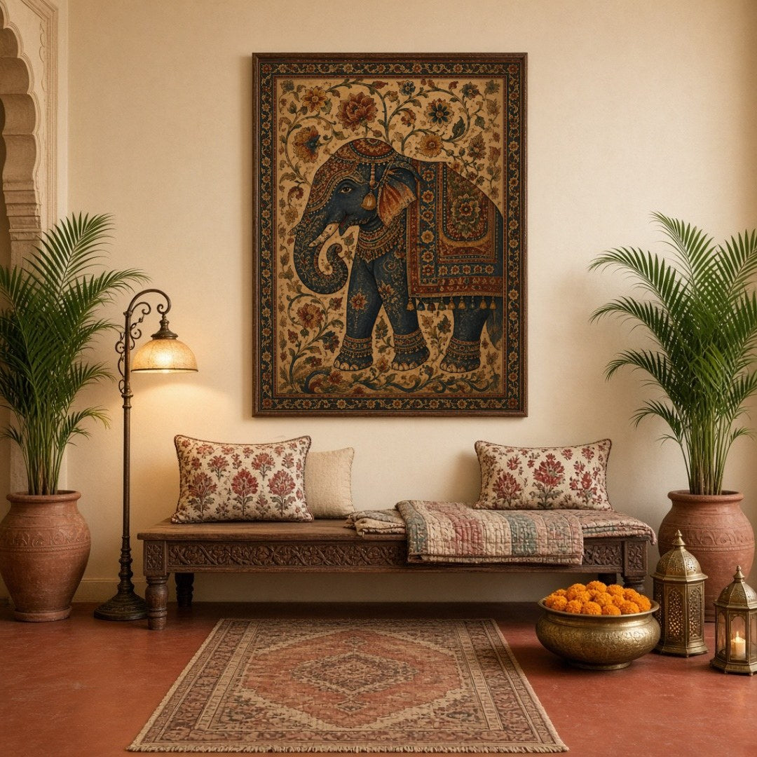 Experience the majestic allure of the regal elephant adorned with intricate patterns in this for Hallway