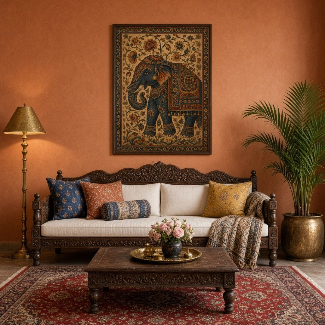 Experience the majestic allure of the regal elephant adorned with intricate patterns in this for Living Room