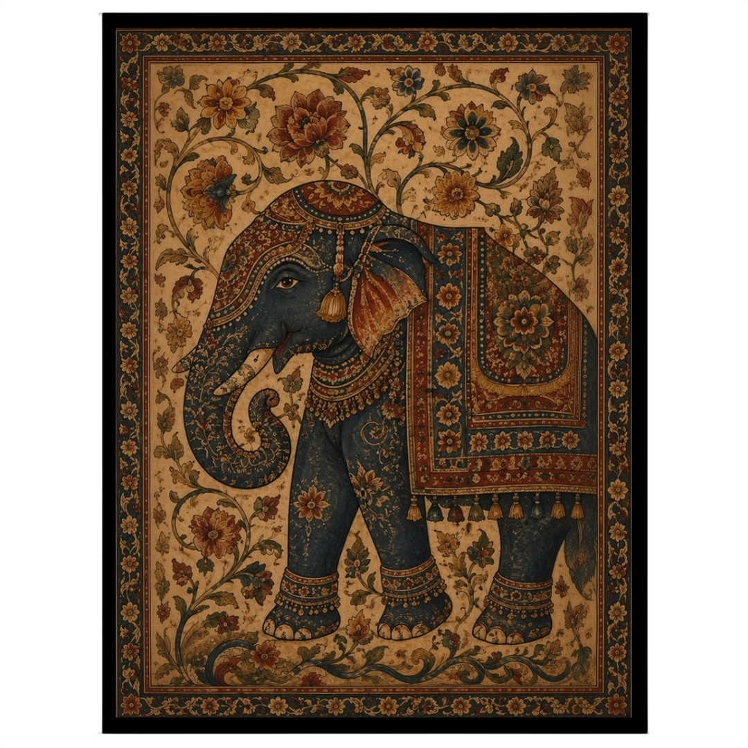 Experience the majestic allure of the regal elephant adorned with intricate patterns in this for residence
