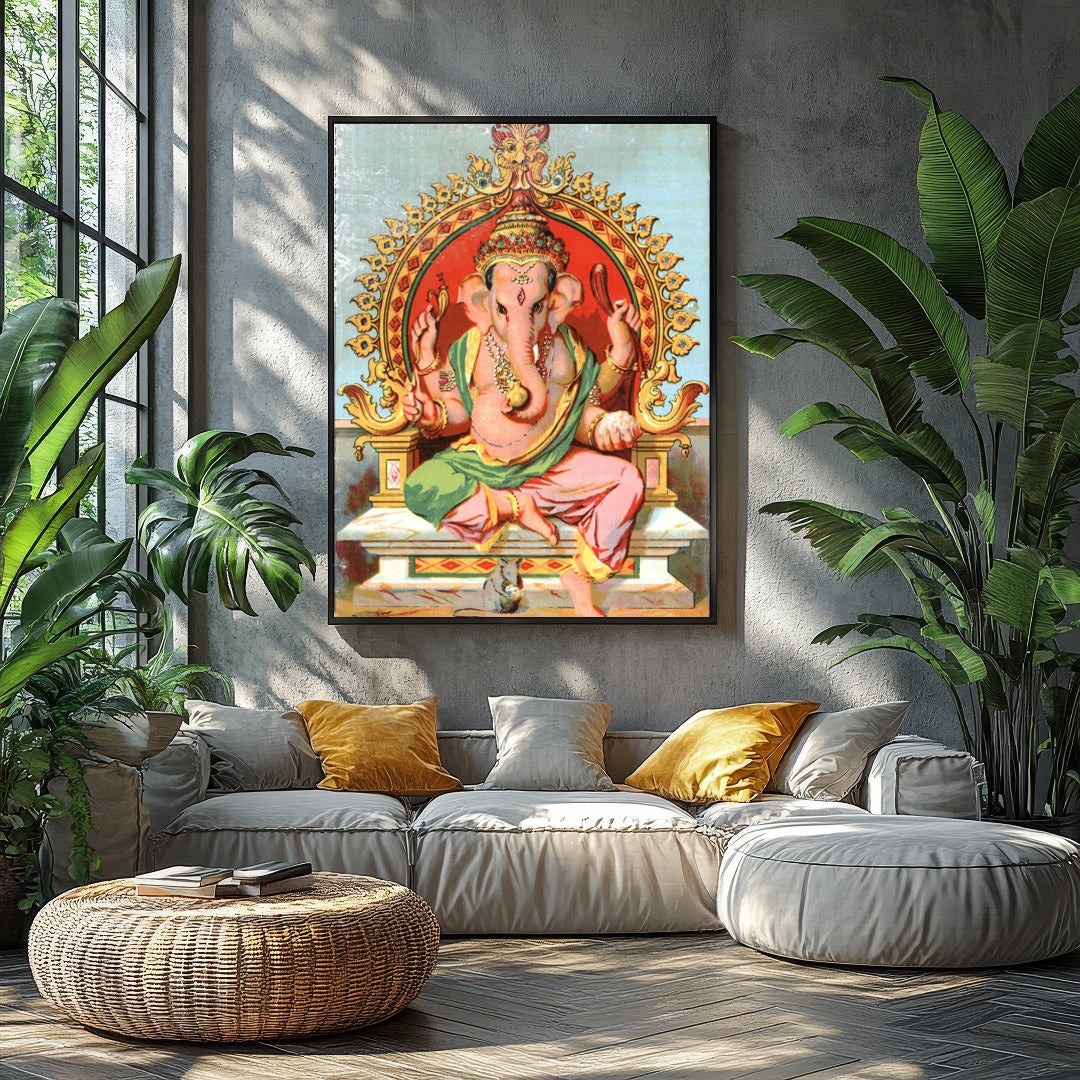 Experience the divine elegance of Lord Ganesh depicted in vibrant colors and intricate details. for Balcony