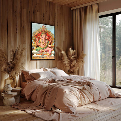 Experience the divine elegance of Lord Ganesh depicted in vibrant colors and intricate details. for Bedroom