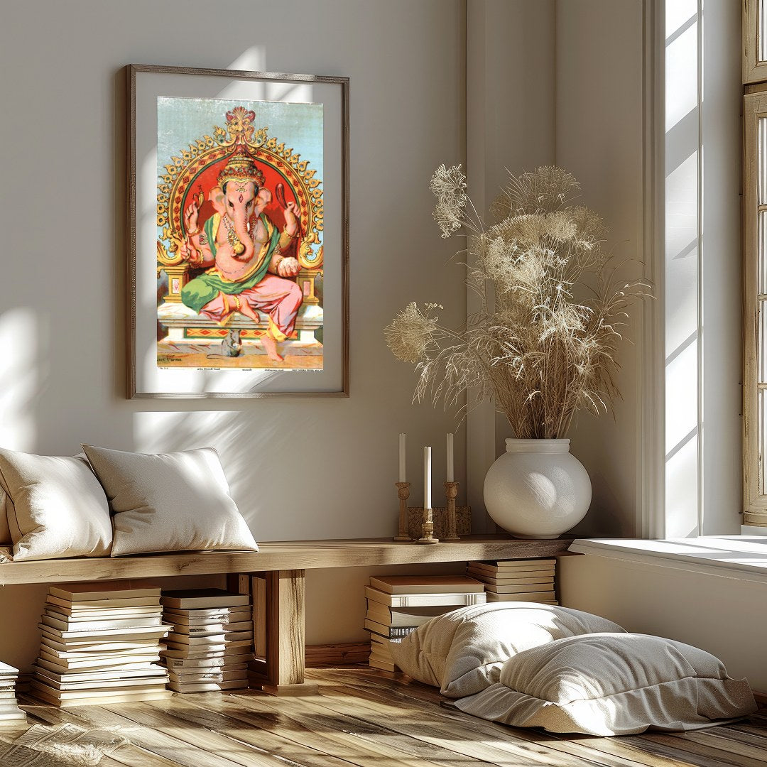 Experience the divine elegance of Lord Ganesh depicted in vibrant colors and intricate details. for decor
