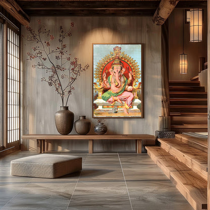 Experience the divine elegance of Lord Ganesh depicted in vibrant colors and intricate details. for Hall