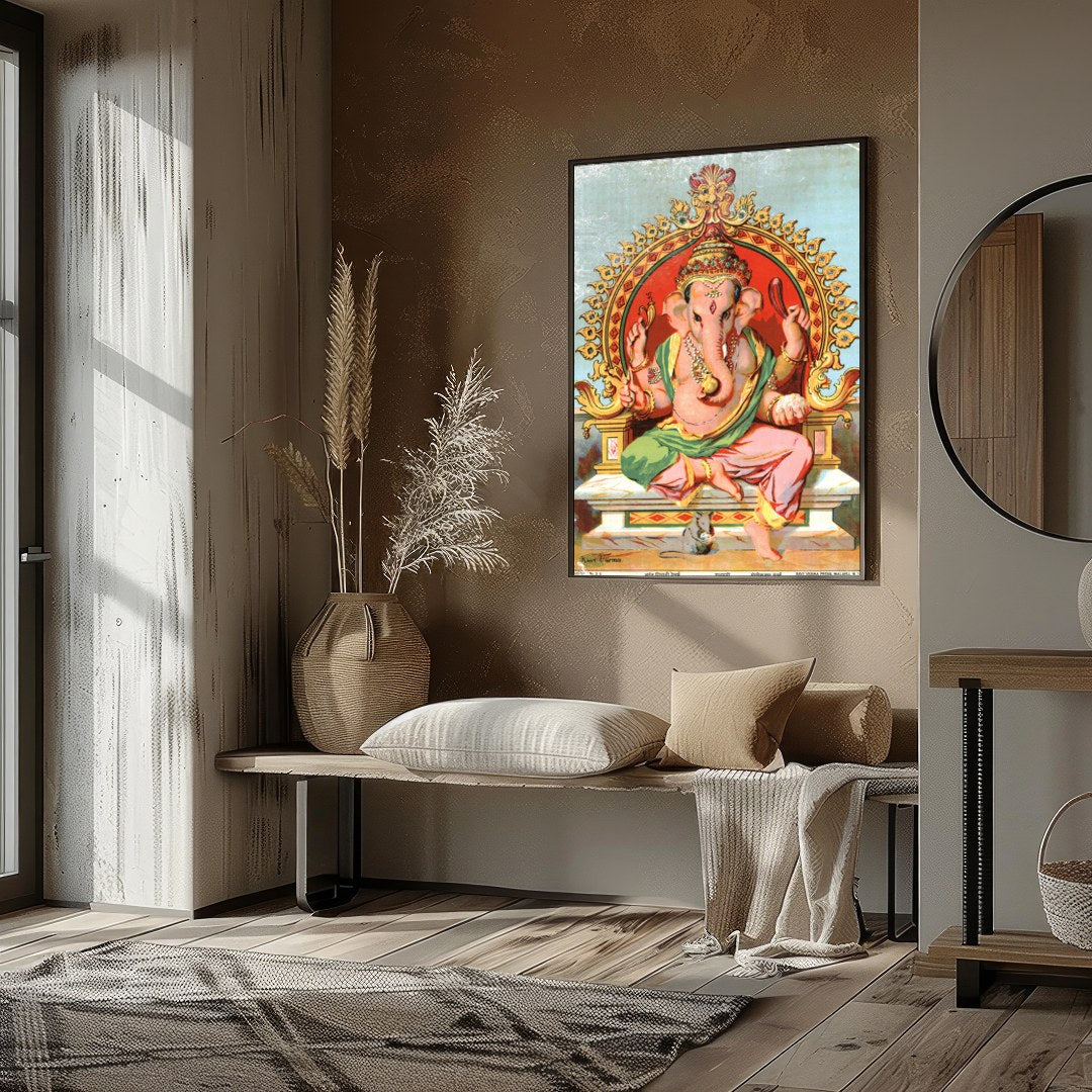 Experience the divine elegance of Lord Ganesh depicted in vibrant colors and intricate details. for kitchen