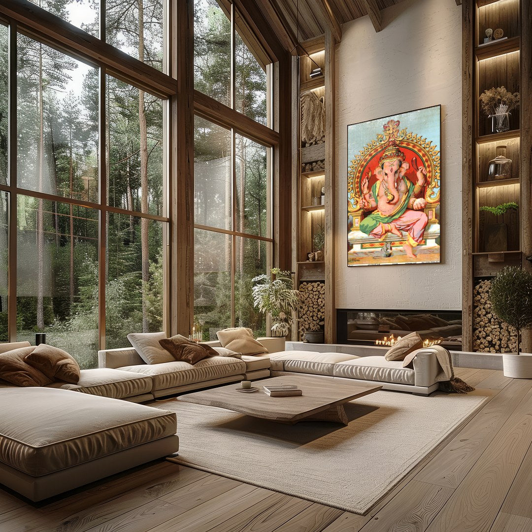 Experience the divine elegance of Lord Ganesh depicted in vibrant colors and intricate details. for Living Room